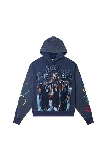 The victory of the skeleton team, blue hoodie